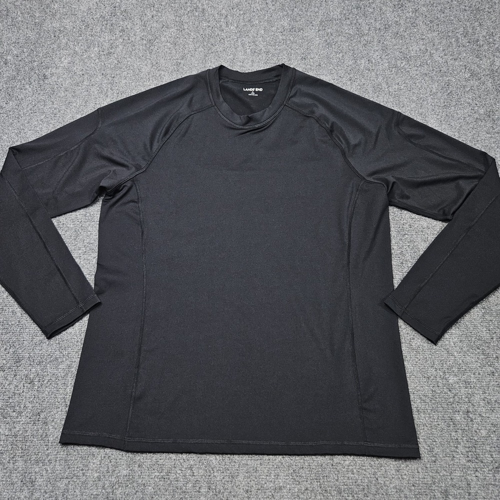 Lands‎ End Performance Shirt Mens Large Black Long Sleeve Activewear Base Layer